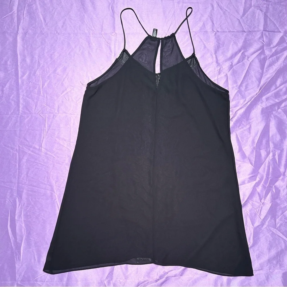 Ambrielle Sheer Black with Lace and Bow Slip Dress